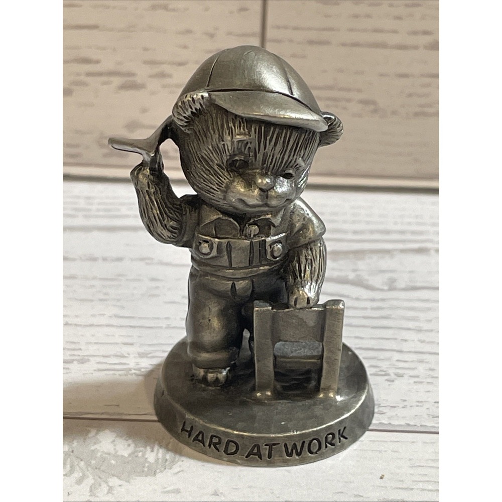 Avon 1983 Bear Pewter Figurine Hard at Work Vintage 2"‎ Collectible Retired